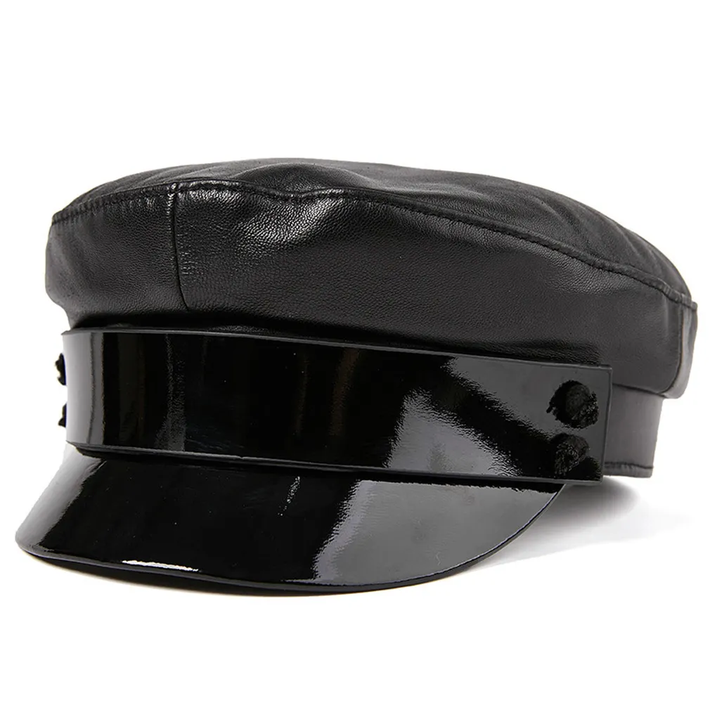2021ファッションレディース女性陸軍キャップミリタリーハットベレー帽ニュースボーイ100％シープスキンレザーサイズM L XL