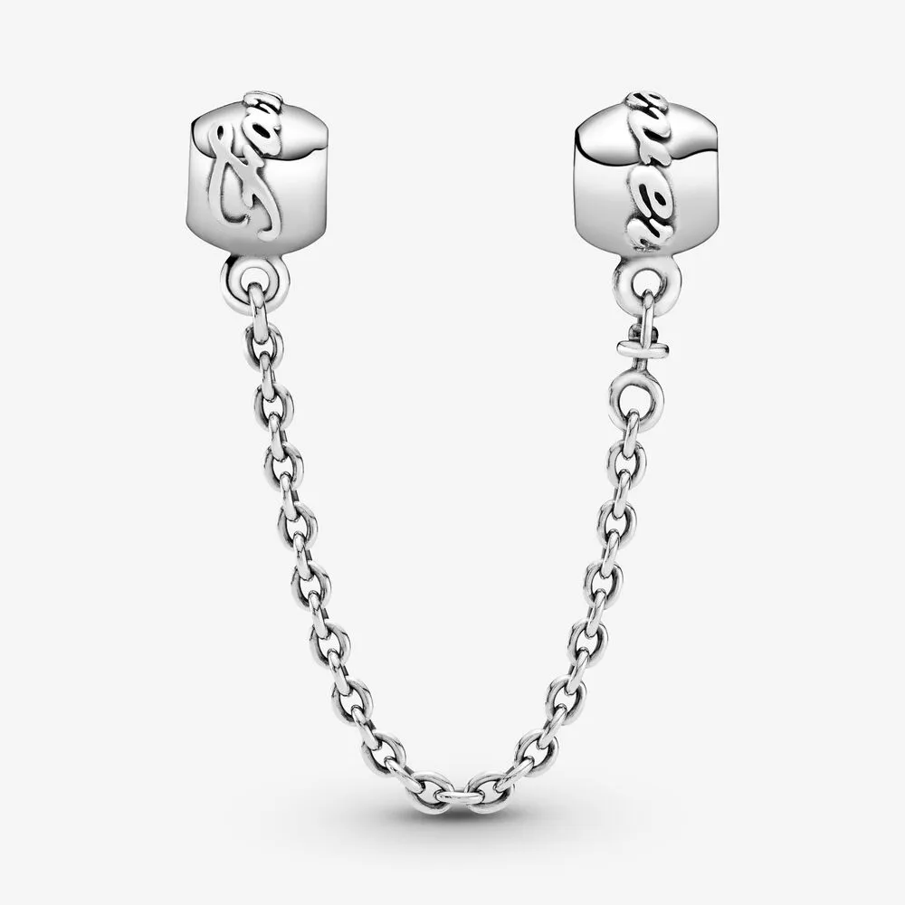 Neuankömmling 100 % 925 Sterling Silber Family Forever Sicherheitskette Charm Fit Original Europäisches Charm-Armband Modeschmuck Access263u