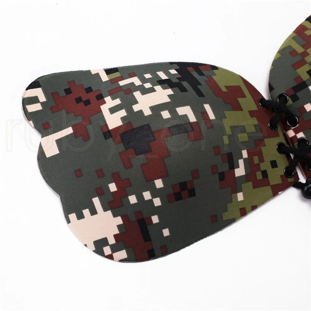 DHL Women Camouflage Color Fly Wings Shape Silicone Invisible Push Up Self-adhesive Front Closure Sticky Breast Nipple Invisible Bra Tool