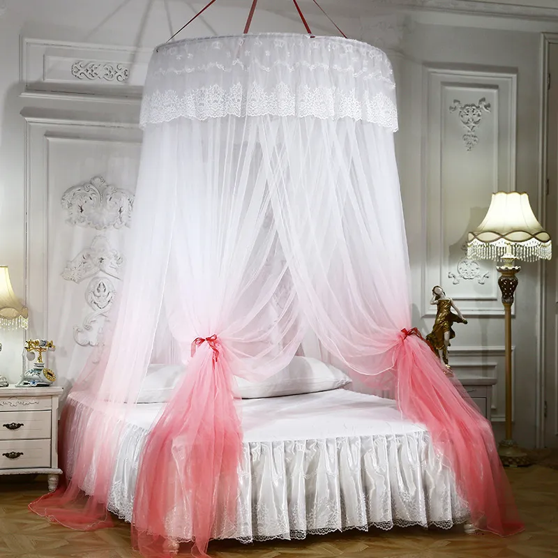 Cupola a tre porte appesa principessa zanzariera lettino tenda letti rotondi baldacchino in pizzo zanzariera letto matrimoniale camera delle ragazze Decor273A