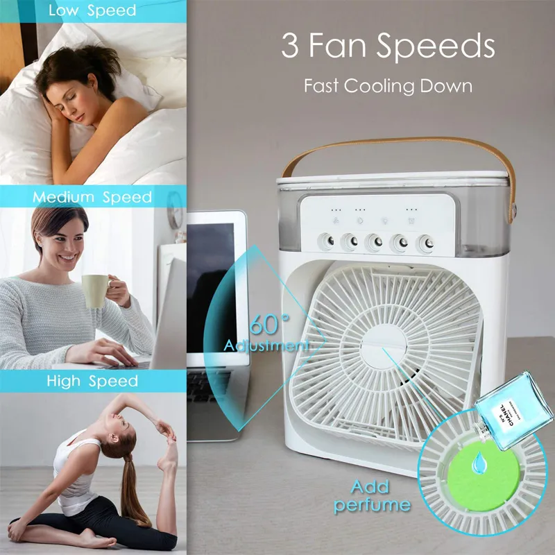 Ventilador de ar condicionado de ar condicionado portátil com 7 cores LUZES LED LUZES USB Air Cooler Fan Umidificador Purificador Night Light for Home212q