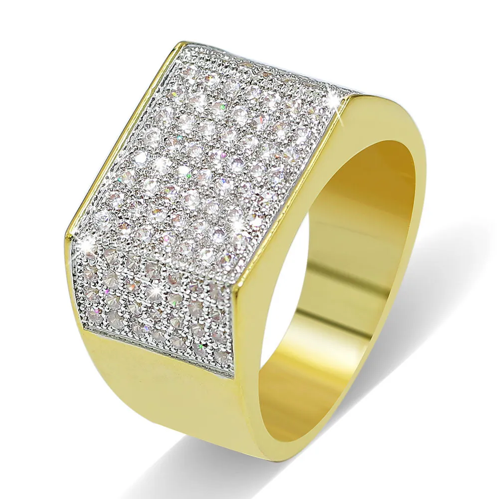 Hip Hop Jewelry Iced Out Full CZ Stone Rings Gold Plated Fashion Diamond Mens Ring306C