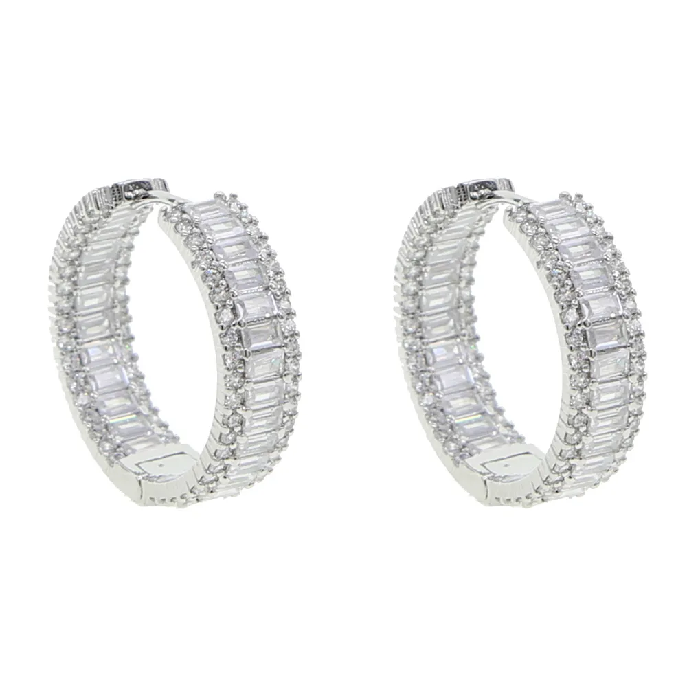 2020 summer New Fashion Iced Out Round Circle baguette cz hoop huggie Earrings Gold Color Hip Hop Bling CZ jewelry For Women T20086978646