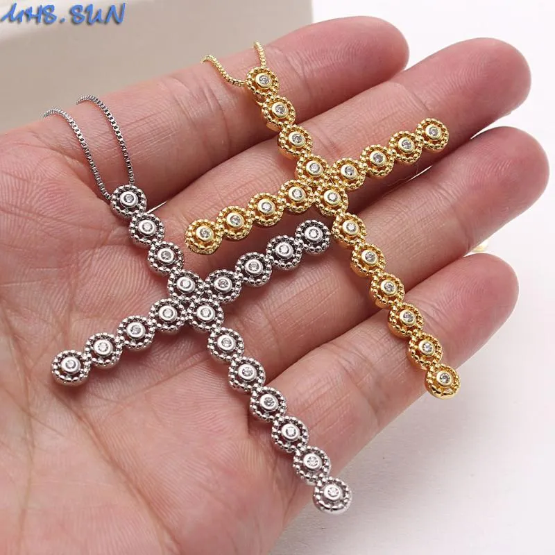 MHS Sun Big Cross Fashion Chain Collece Mosaic Zircon Pendants Ожерелье роскошные женщины девочки Cz Jewelry Gold Silver Color323a