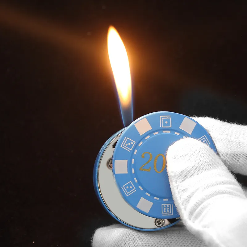Mini Creative Novelty lättare påfyllningsbara butangasändare chips myntformade cigarettändare