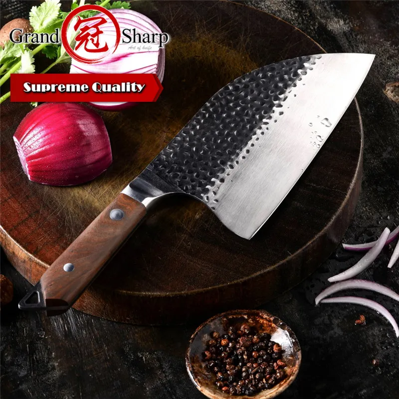 Coltello cinese da coltello a mano forgiato 5cr15mov in acciaio inossidabile da chef cucina da cucina da cucina in pelle campeggio barbecue cottura Chopping8097733