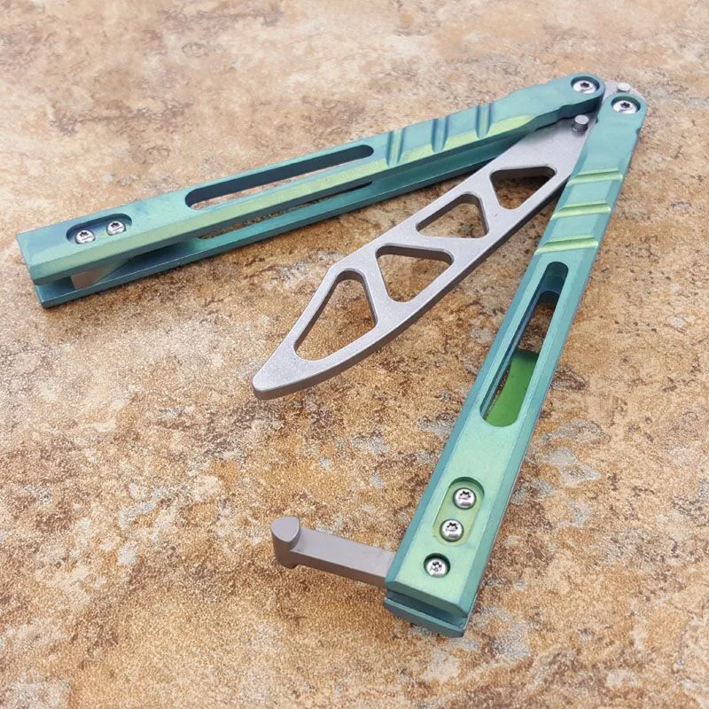 BRS Alpha Beast AB Sand Titanium Handle D2 Blade Butterfly Trainer Knife Bushing System -Swinging Pocket Knife245i 910