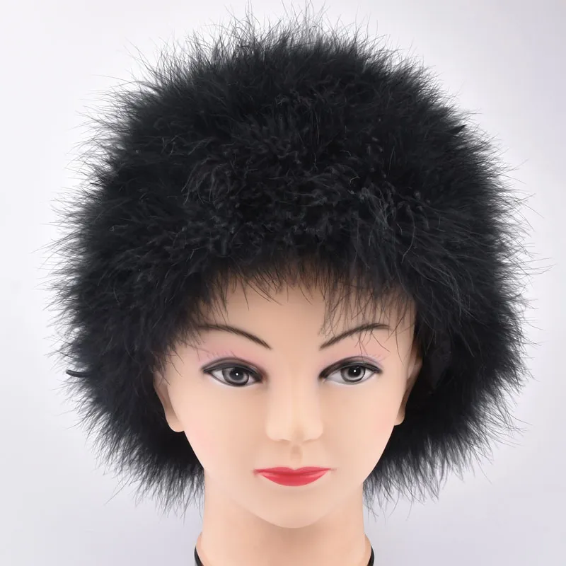 Femmes hiver casquette de fourrure véritable autruche plume dinde fourrure chapeau multicolore dinde bonnets chapeau entièrement doublé léger poids 2029