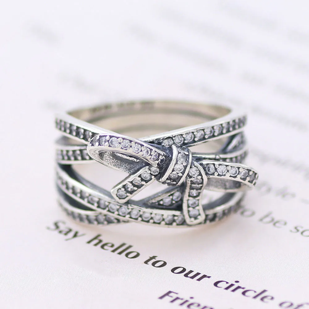 Настоящее кольцо из стерлингового серебра 925 пробы, нежное кольцо с бантом и цирконом, кольца для женщин039s, подарок, банкетное ювелирное изделие3334271