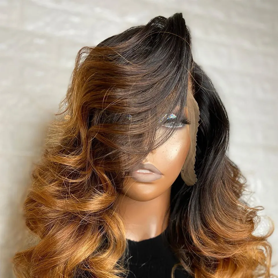Pelucas de onda suelta ombre coloreada t1b427 encaje delantero pelucas para el cabello humano para mujeres remy brasileño 134 natural lana 130 pelucas de encaje863857777