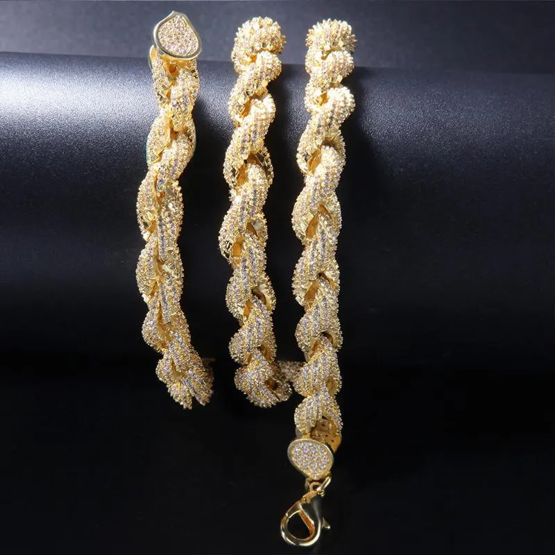 Chains Hip Hop Full Iced Out 8mm 22inch Rope Chain Necklace ed Link Gold Silver Color For Women Men Fashion Jewelry Gift226Y