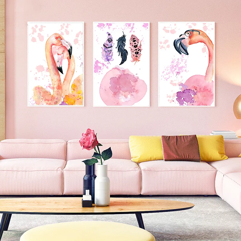 Elegancki styl Flamingo Feather płótno plakat i nadruk Malarstwo sztuki ścienne Nordic Dekoracja Dekoracja Zdjęcia Dekorowanie sypialni dla niemowląt 4515862