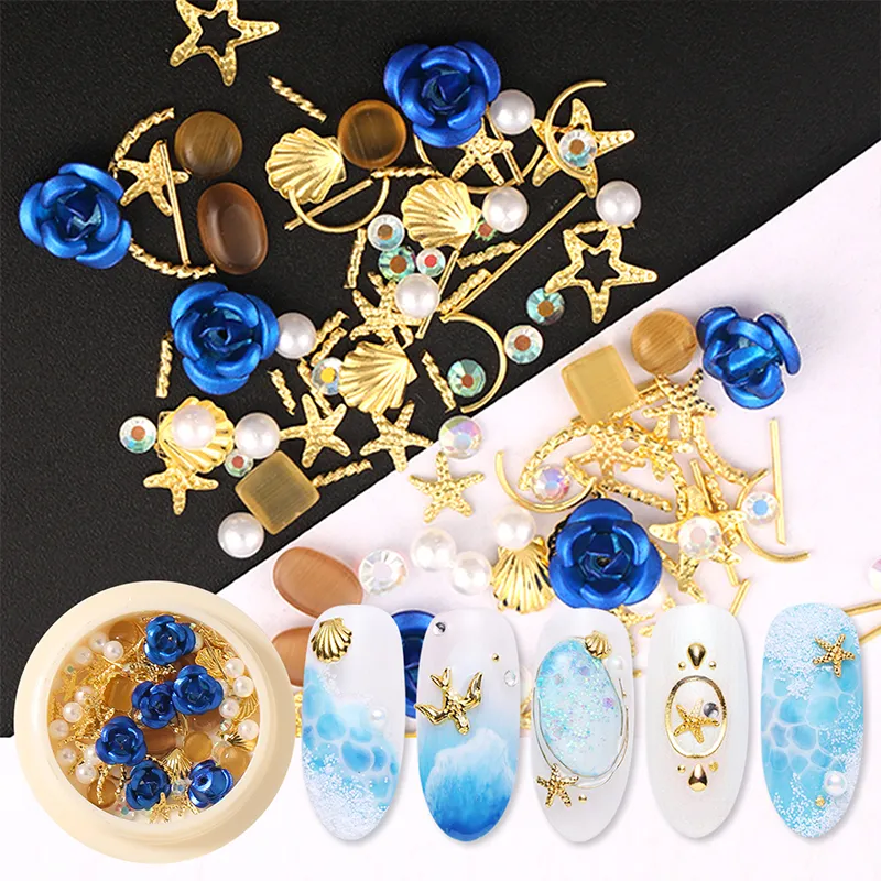 Eco-friendly1 Box Rose Pearl 3D Nail Art Decorations Gems Jewelry Mixed Size Colorful Metal Nail Accessories DIY Nail Designs