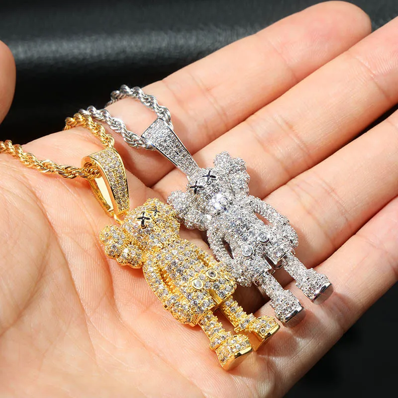 Iced Out Cartoon Puppets Pendant Necklace Cubic Zirconia Necklace Fashion Hip Hop Jewelry Mens Gift Y200810277S