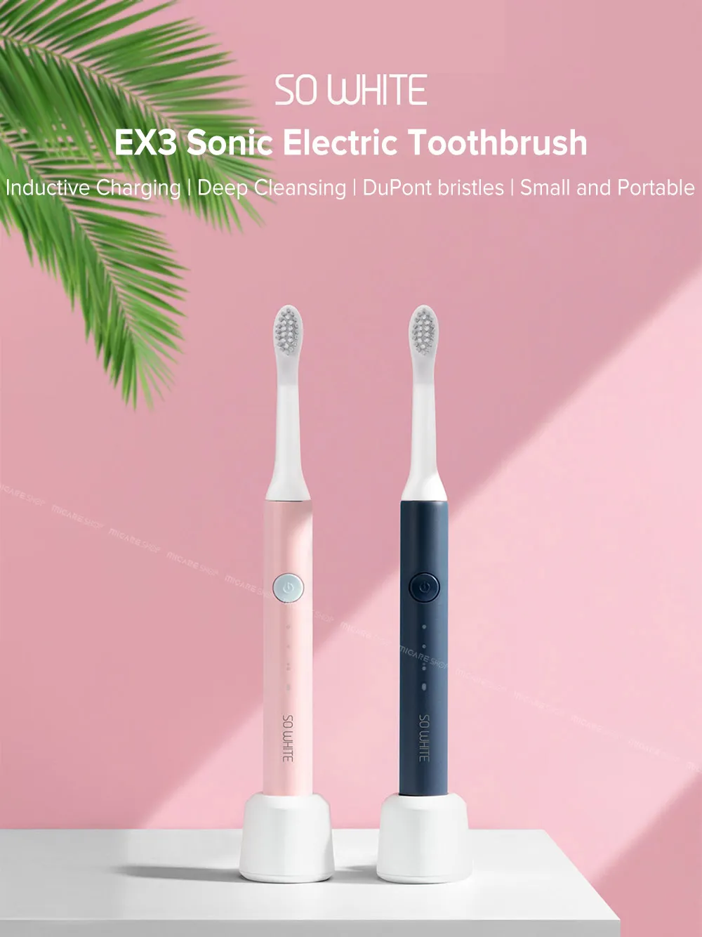 SOOCASソニック電動歯ブラシ超音波自動歯磨きブラシ防水クリーニングUSB充電式SO白ex3ピンジング