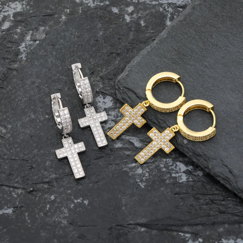 Luksusowe projektanty kolczyki bioder biżuteria mrożona diamentowa kolczyka krzyżowa Bling mężczyźni Kobiety kolanami stadnon