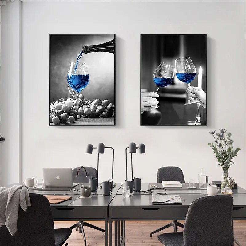 Blauw Wijnglas Canvas Art Prints Poster Moderne Muur Foto Bar Restaurant Keuken Wanddecoratie Eetkamer Woonkamer Decor6357118