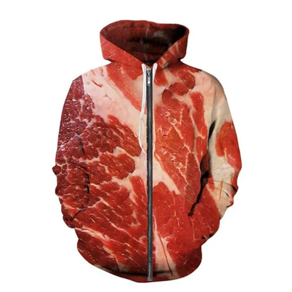 Laat nieuwe menwomens vlees rundvlees grappige 3D print mode -tracksuits broek zipper hoodie casual sportkleding l0148101036 uit