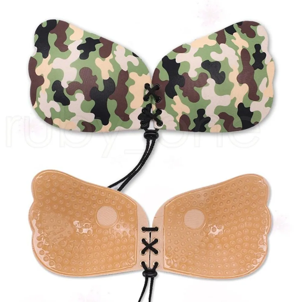 DHL Women Donne Camouflage Color Fly Ali Forma Silicone Invisibile Push Up Autoadesivo Chiusura anteriore Autoadesiva Sticky Bra Stick Invisible Bra Tool