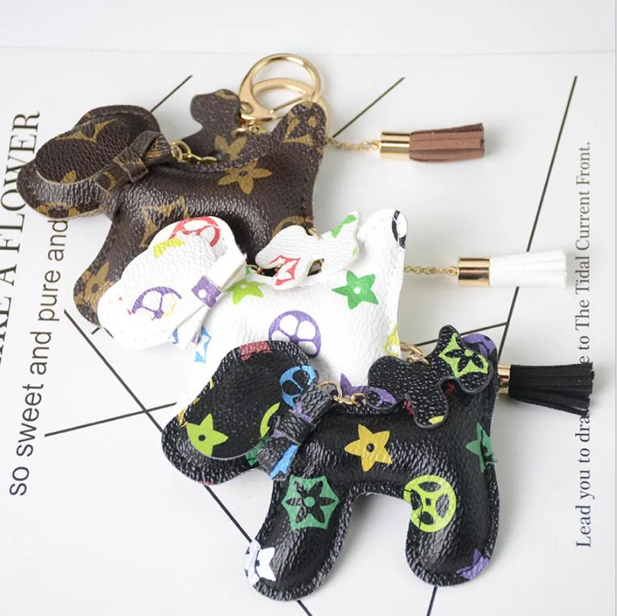 Chien Design voiture porte-clés sac pendentif breloque fleur porte-clés porte-anneau pour femmes hommes mode Pu cuir Animal chaîne accessoires