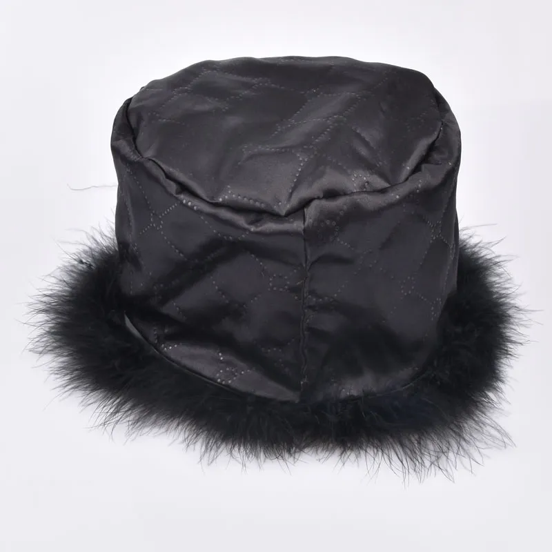 Women Winter Fur Cap Genuine Ostrich Feather Turkey fur Hat Multicolor Turkey Beanies Hat Full Lined Light weight237t