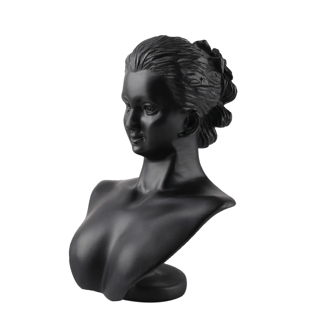 Mostrador de boutique Resina negra Figura de dama Maniquí Exhibición Busto Soporte Estante de joyería para collar Pendientes colgantes MX200810