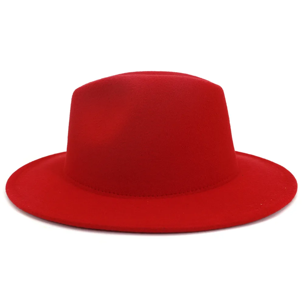 QBHAT Red Yellow Patchwork Wool Felt Panama Fedora Wide Brim Hat Flat Brim Top Jazz Cap for Ladies Women Men Casual Church Hat242p