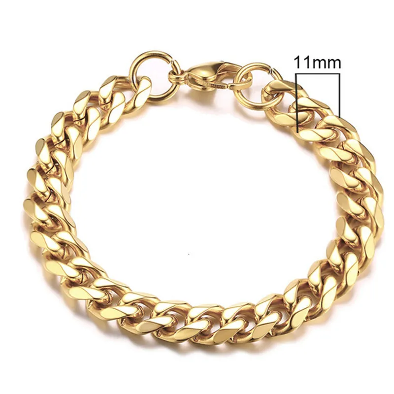 357911 mm dik 22 cm lange vaste ketting kettingarmband goud verzilverde hiphop Cubaanse ketting voor heren3018294