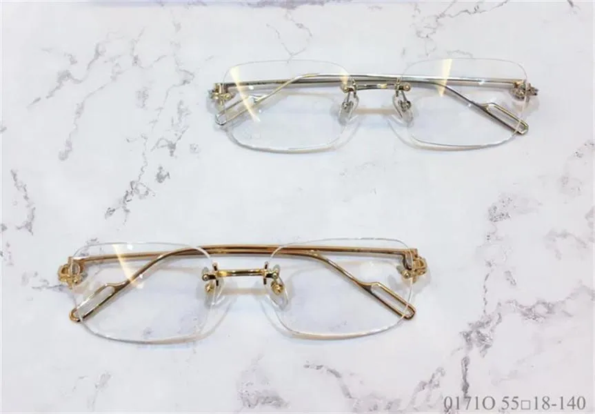 新しいファッションデザイン光学メガネ0171 Kゴールドスクエアフレームレスレトロモダンビジネススタイルユニセックスは処方メガネを作ることができます236E