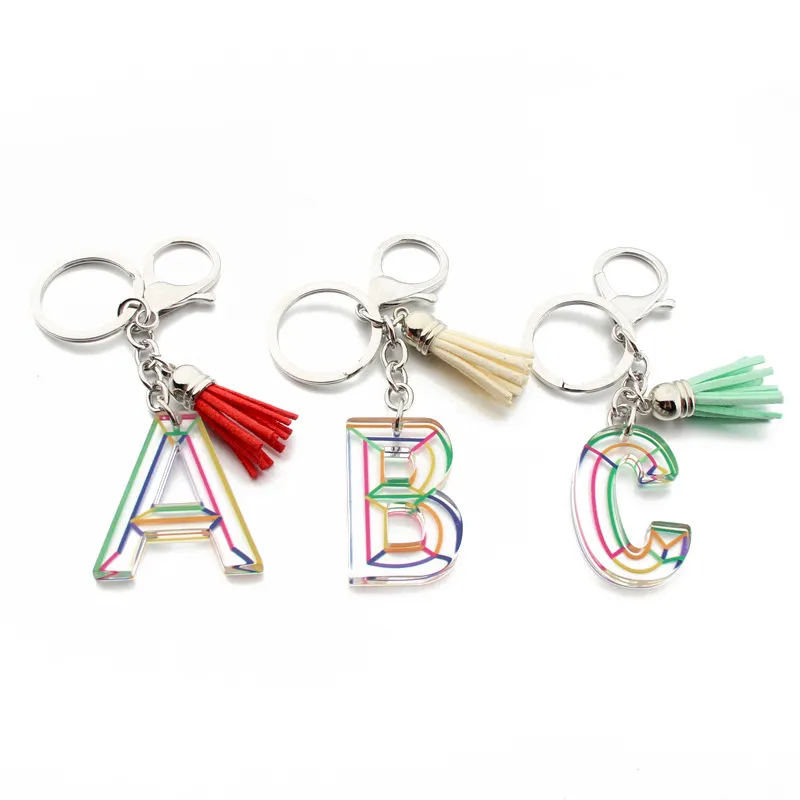 Lettre initiale porte-clés gland voiture anneaux titulaire femmes acrylique porte-clés accessoires mode A-Z Alphabet sac pendentif breloques