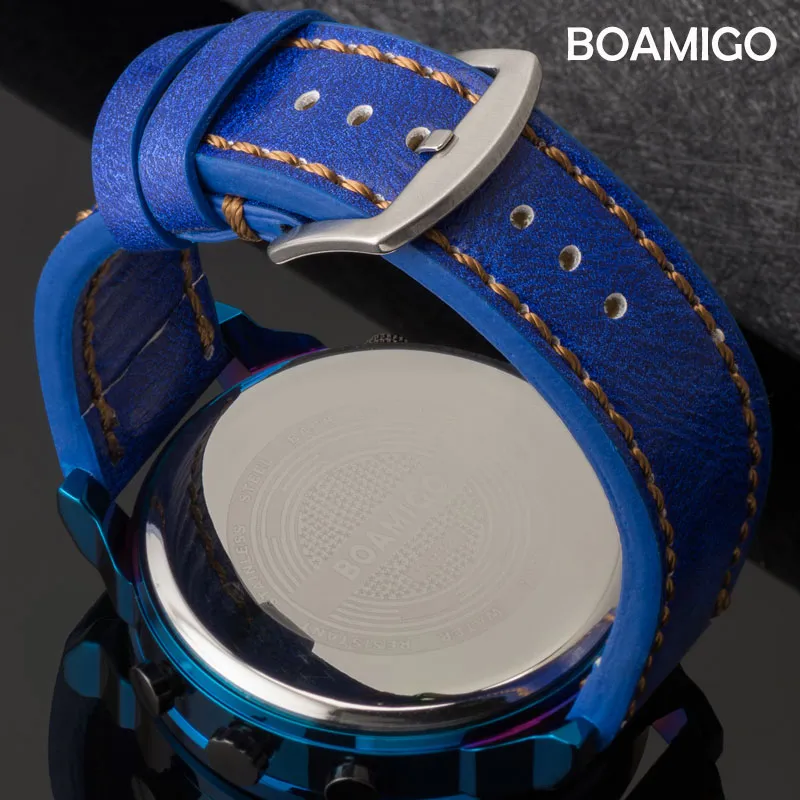 BOAMIGO Heren Horloges Top Mannen Sport Horloges Quartz LED Digitale 3 Klok Mannelijke Blauw Horloge relogio masculino2888