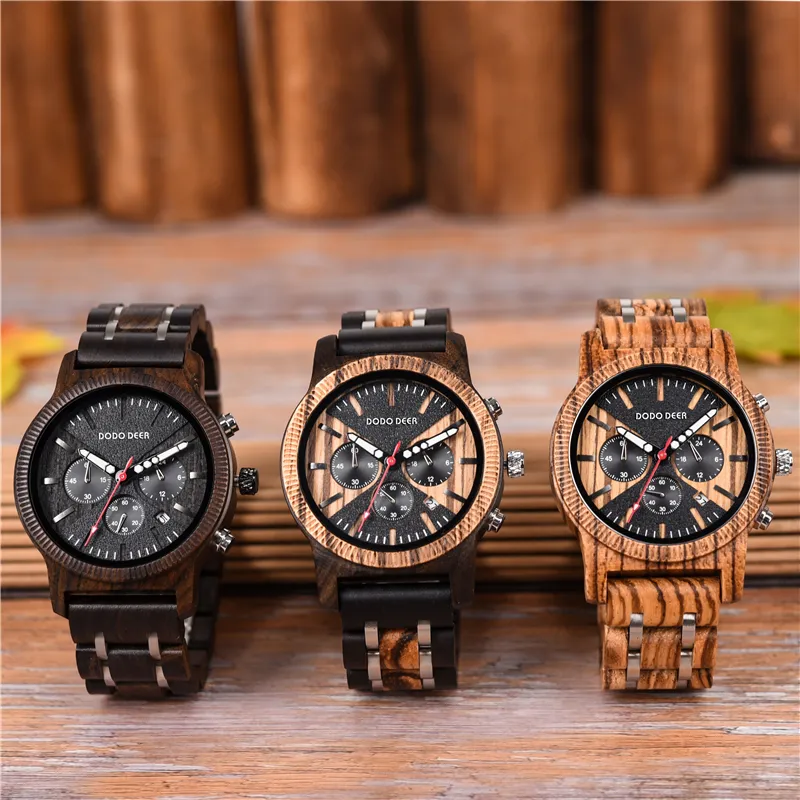 DODO DEER MEN 'S WATCH WATWES WATWES MEN CLOCK BUSINES BUSINESS LUXURY STOP WATCH 컬러 옵션 Wood Stainless Steel Band C08 OEM196M