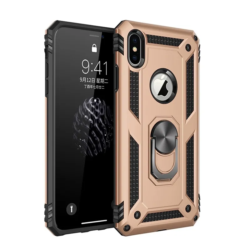 Armor Drop-Proof Soft TPU-pc-hoesje voor iPhone XS Max X 10 XR 6 6S 7 8 Plus schokbestendige volledige bescherming telefoonhoes vingerringhouder