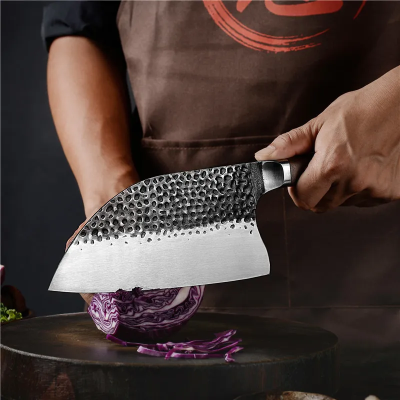 Chinees Cleaver Knife Hand vervalst 5Cr15Mov roestvrijstalen mes Chef Keuken Knives Leer Scabbard Camping BBQ Kookkoppeling9307563