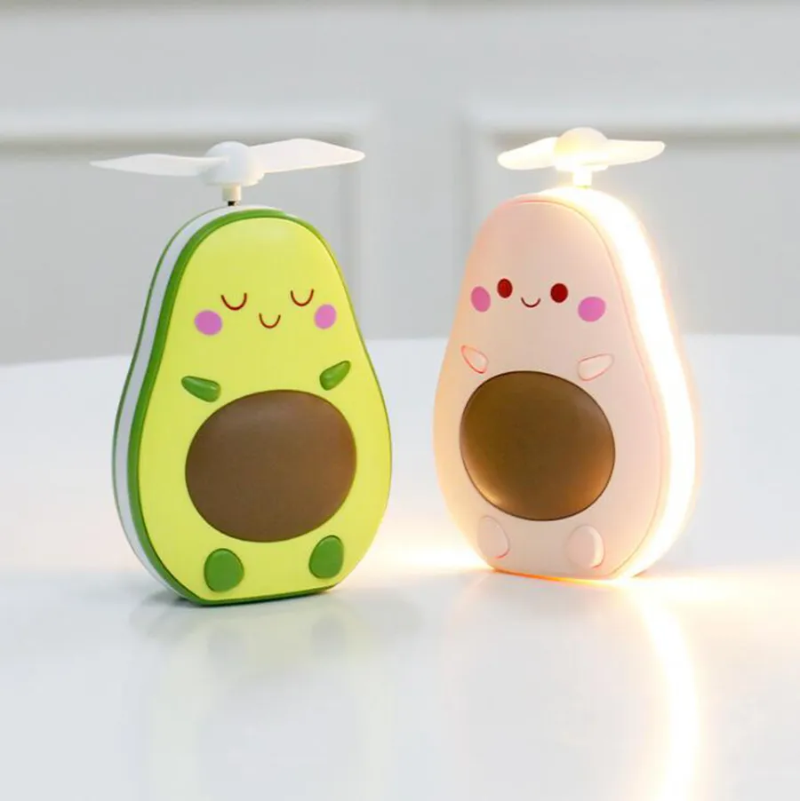 Avocado Fan Cartoon Przenośne Akumulator Mini USB Dzieci Handheld Fani Z Light Lustro Party Favor Mini Wentylator Hurtownie