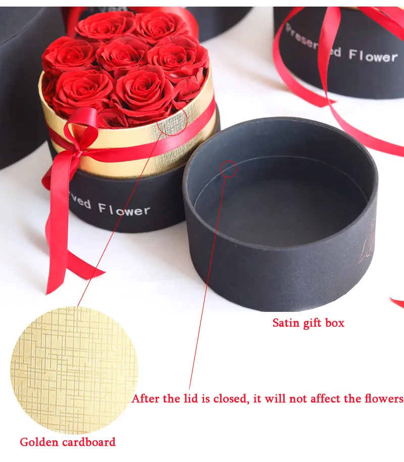 Eternal Rose in Box bevarade riktiga rosblommor med låda Ställ in MOTHER039S DAGGENT Romantiska alla hjärtans dag gåvor Hoose5299207