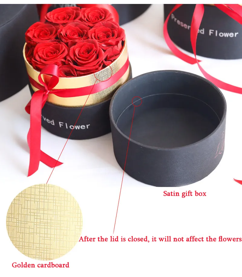 Rosa eterna en caja Flores de rosas reales preservadas con caja Set Regalo del día de la madre Regalos románticos del día de San Valentín Wholesa5299207