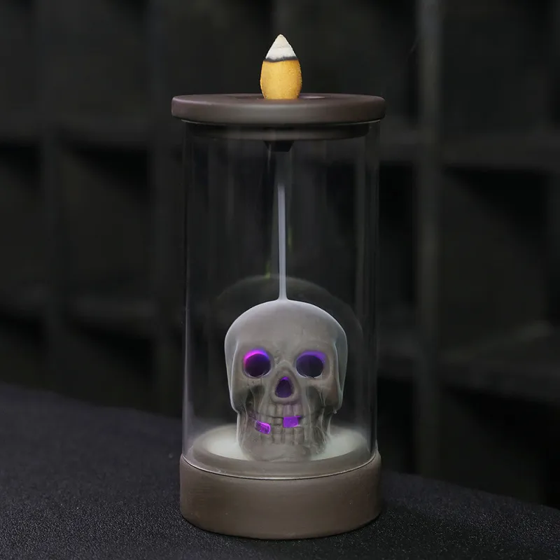 LED Skull Wierookbrander Porselein Rugflow Censer Houder Refluxende Decoratieve Redware Boeddha theehuis Aroma Halloween Woondecoratie