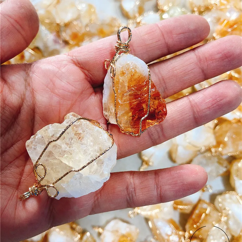 Long Chain Natural Raw Crystal Pendant Necklace Roungh Tumbled Rock Stone Healing Irregular Handmade Yoga Jewelry for Women177b