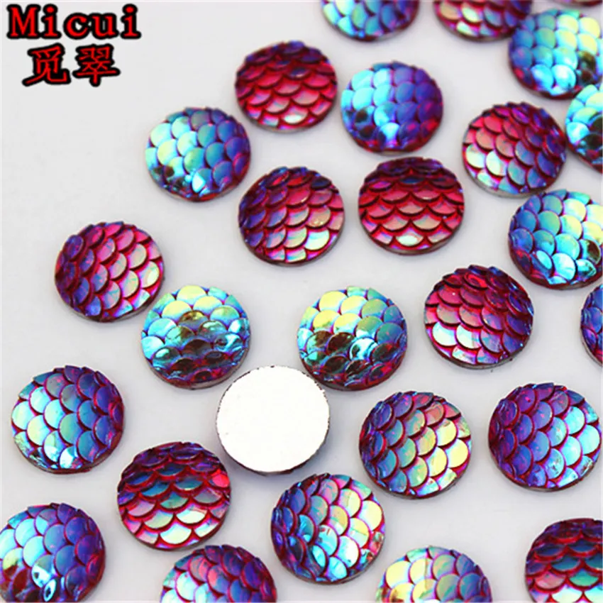 Strass ronds en résine de couleur AB, 300 pièces, 10mm, écailles de poisson, pierres de cristal à dos plat, gemmes pour vêtements, artisanat, décorations, bricolage, ZZ622350o