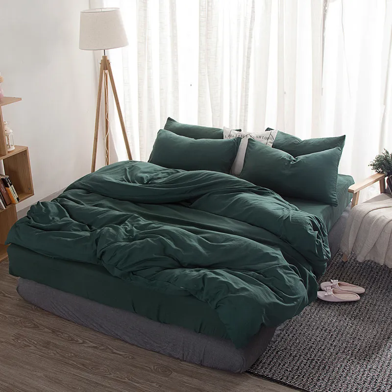 洗浄された綿の寝具セットソリッド羽毛布団カバーセットソフトグレーのベッドクロス日本のスタイルホームベッドスーパーキングサイズベッドリネンベッドセットLJ4485386