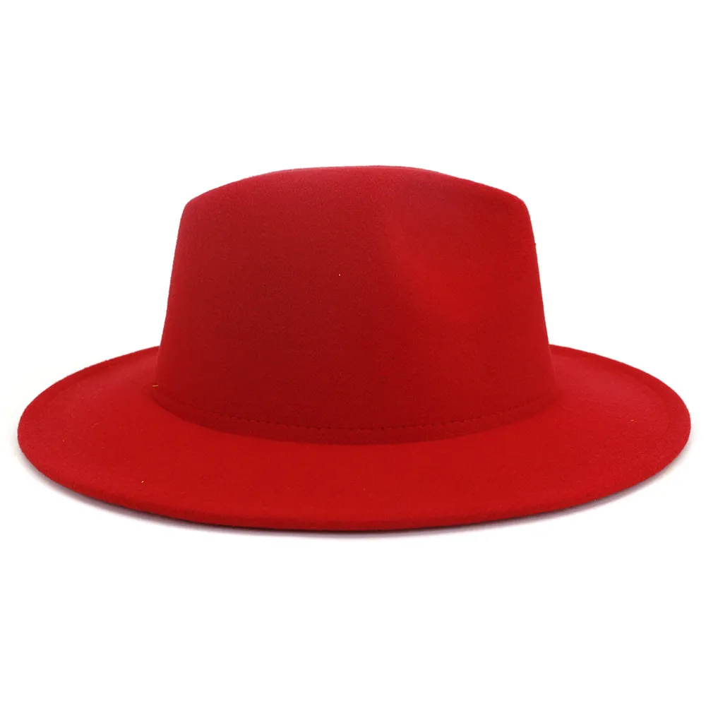 Qbhat röd gult lapptäcke ull filt panama fedora bred grim hatt platt grim topp jazz mössa för damer kvinnor män casual kyrka hat285q