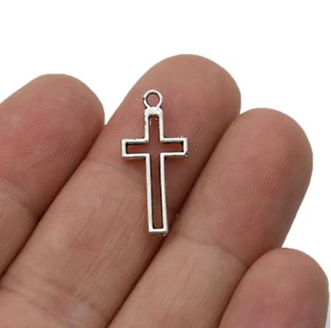 Antique Silver Plated Hollow Cross Charms Pendants for European Bracelet Jewelry Making DIY Handmade 12x24mm202N