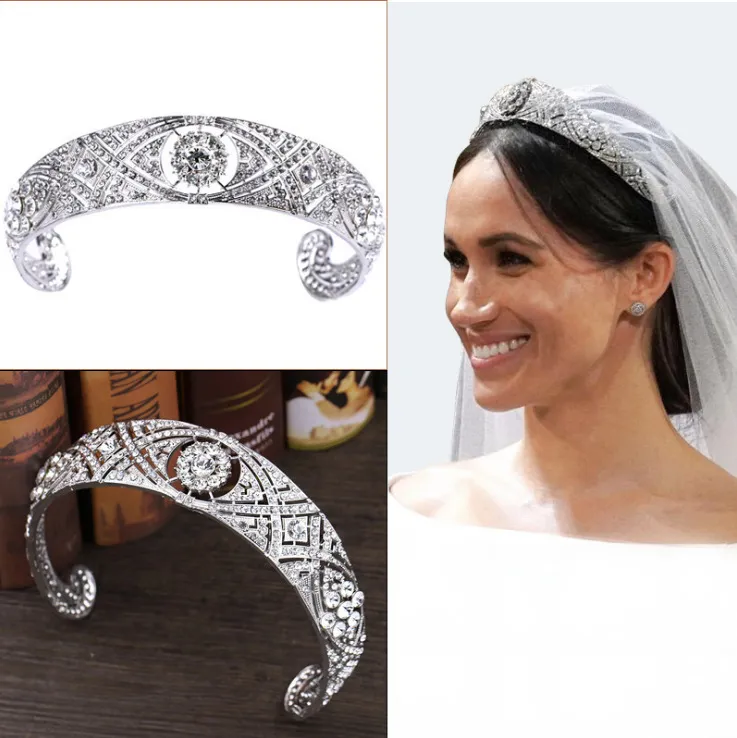Luxo strass austríaco Meghan Princesa Crown Crystal Bridal Tiaras Crown Diadema para mulheres Acessórios para cabelos de casamento Jóias Y206439776
