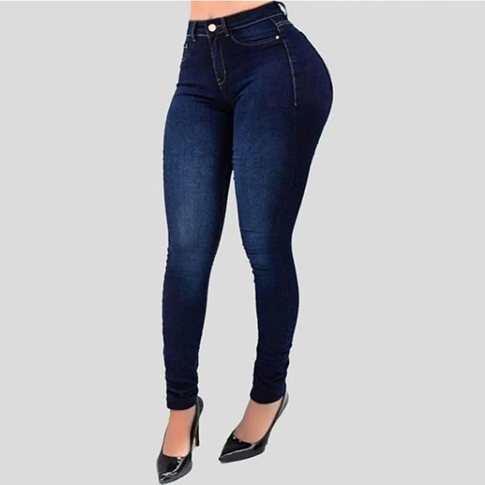 Cysincos Donne ad alto contenuto di jeans in denim magro ad alta vita Stretch pantaloni sottili jeans fulms casual botton office pantaloni più taglia cx204937388