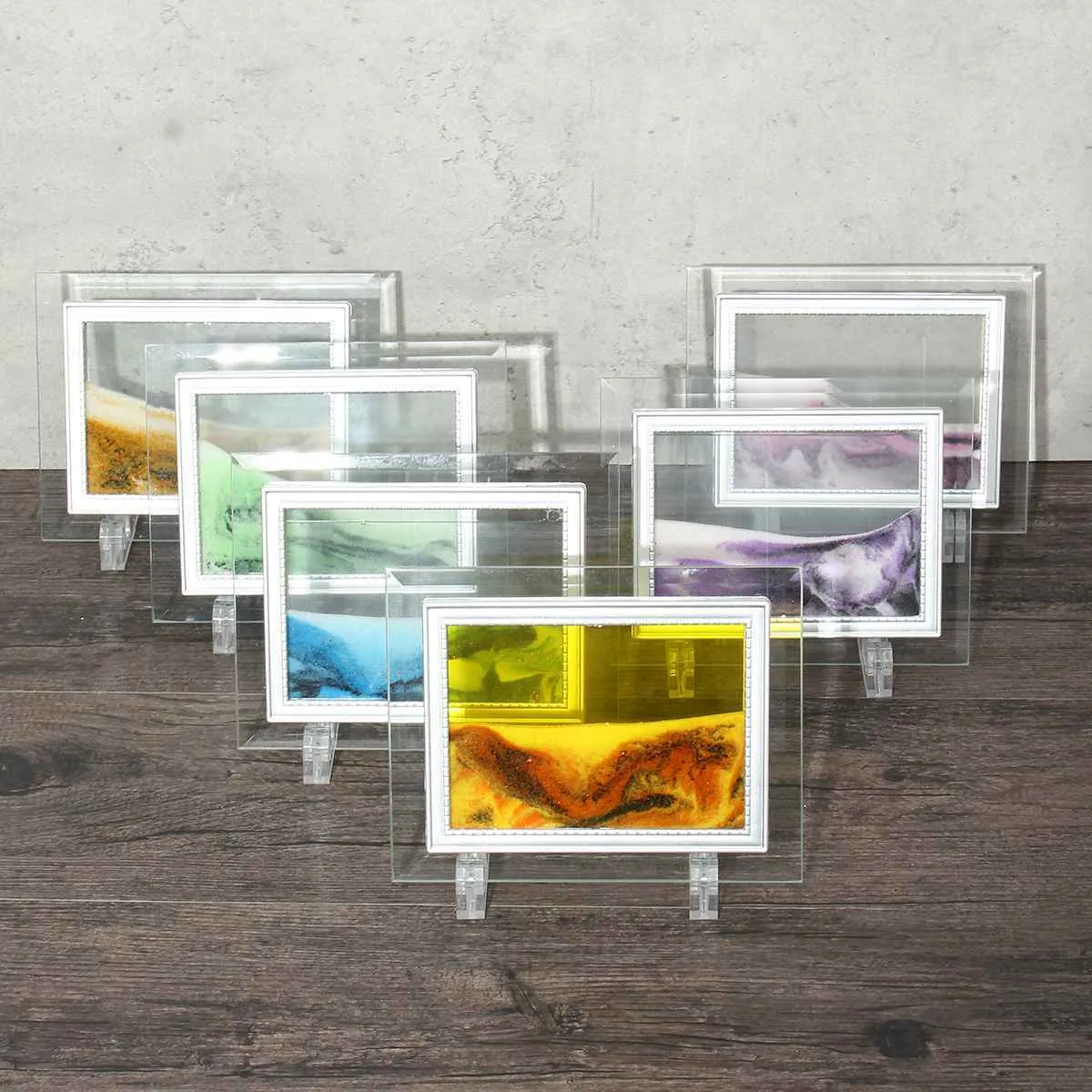 13X17cm Framed Moving Sand Time Liquid Landscape Glass Picture Home Office Ornaments Decoration Accessories Craft Art Gift LJ200904