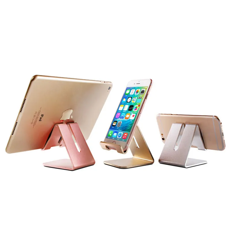 4 färger Aluminium Telefonbord Bordsbordshållare Desktop Mount Cradle Charge Cable för iPhone Tablet PC