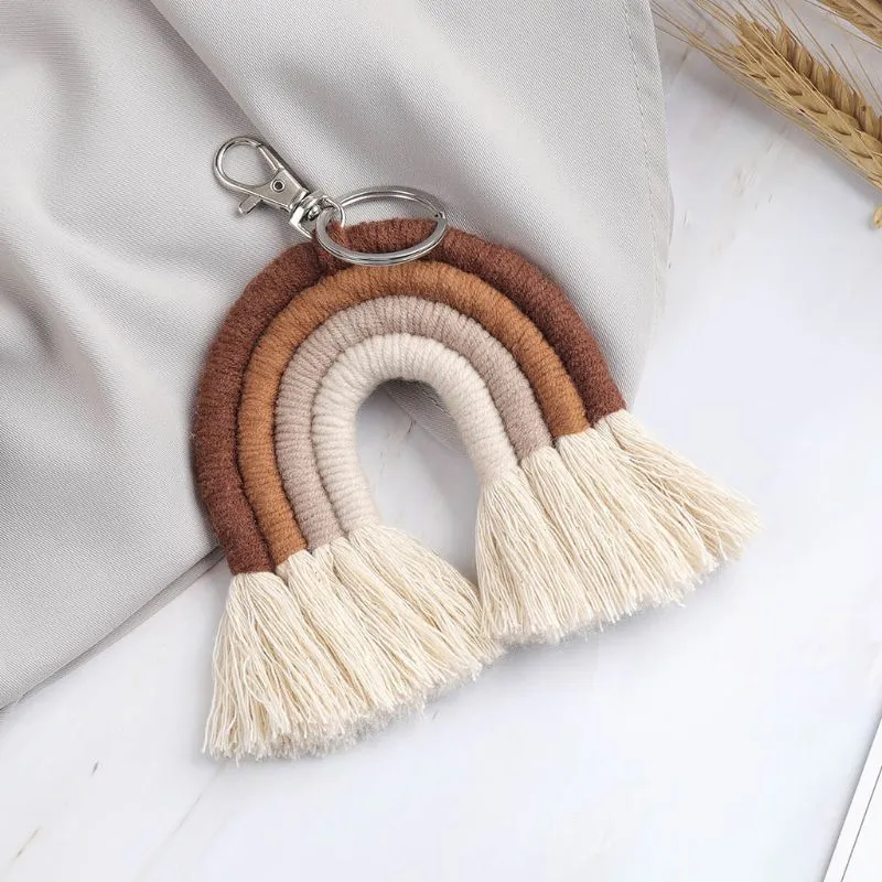 Weaving Rainbow Keychains for Women Tassel Macrame Keyrings Key Holder Jewely A69F279D