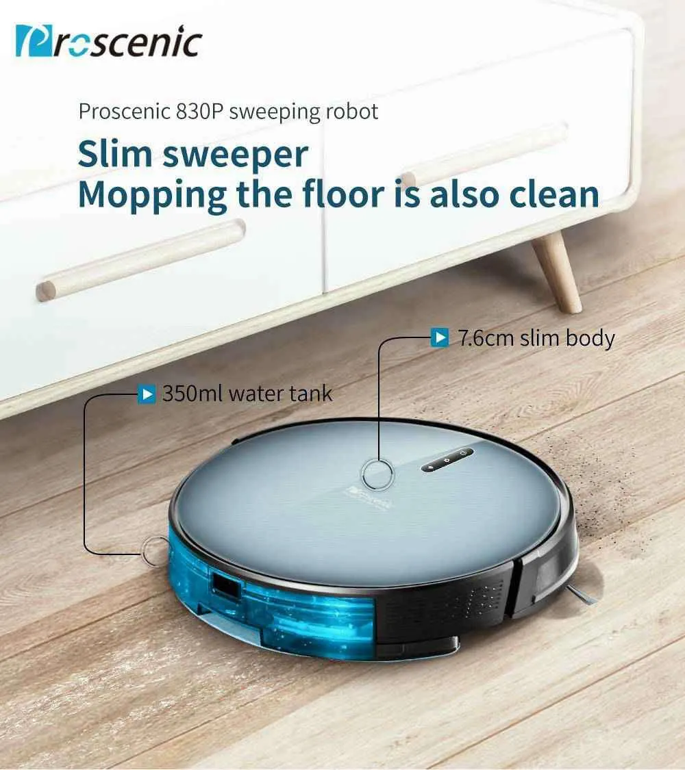 Proscenic 830P Robot Vacuum Cleaner 2000Pa Carpet Auto Pressure Boost Smart Cleaner With Wet Cleaning Planned Washing for Home (7)