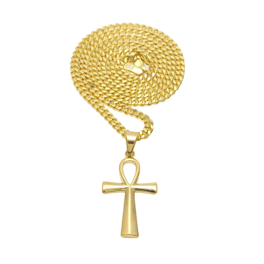 Gyptian Ankh Key Charm Hip Hop Cross Gold Silver Silver Wisiant Naszyjniki dla mężczyzn Najlepsza jakość mody Party Jewellry Prezent223y